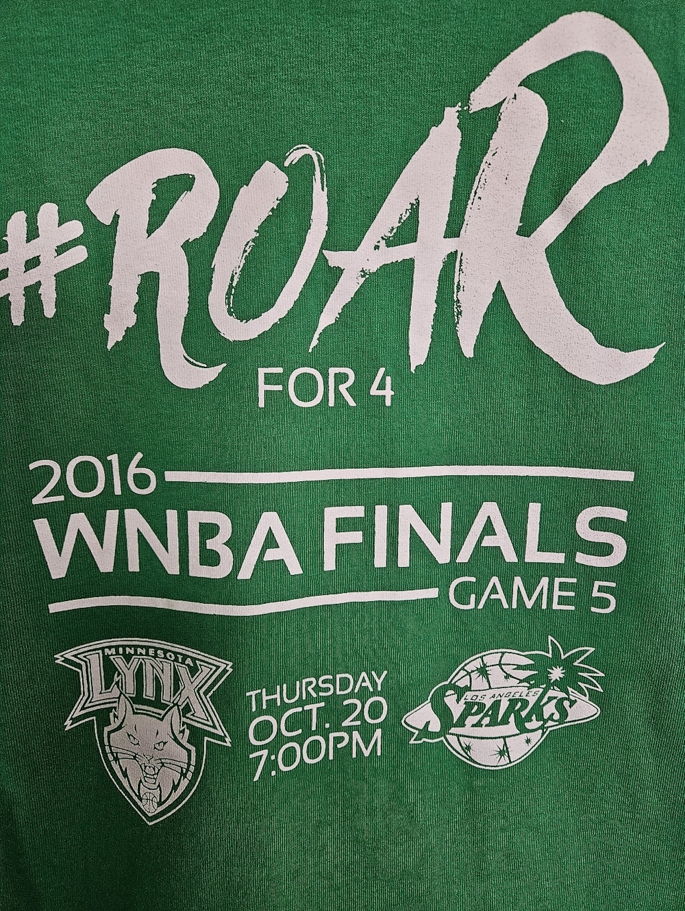 Port & Comoany XL Tee, Green, 2016 WNBA Finals, #ROAR For 4